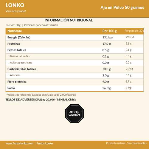 Ajo en Polvo 50 gramos