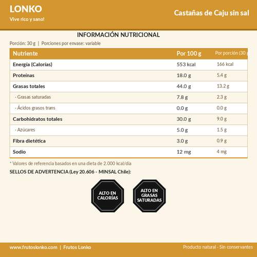Castañas de Caju sin sal - Frutos Lonko (2)