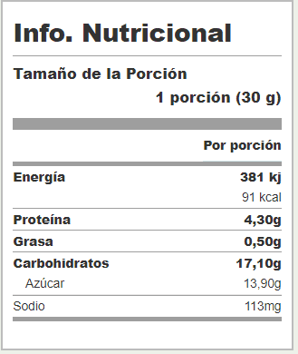 Información nutricional de bayas de goji